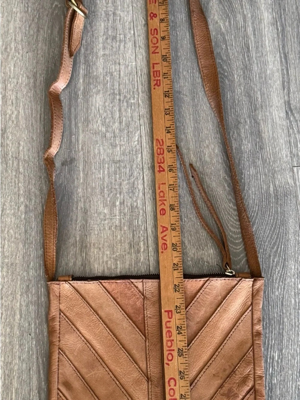 Handmade Genuine Leather Camel Chevron Crossbody Bag Purse Boho Western Festival - Picture 12 of 12